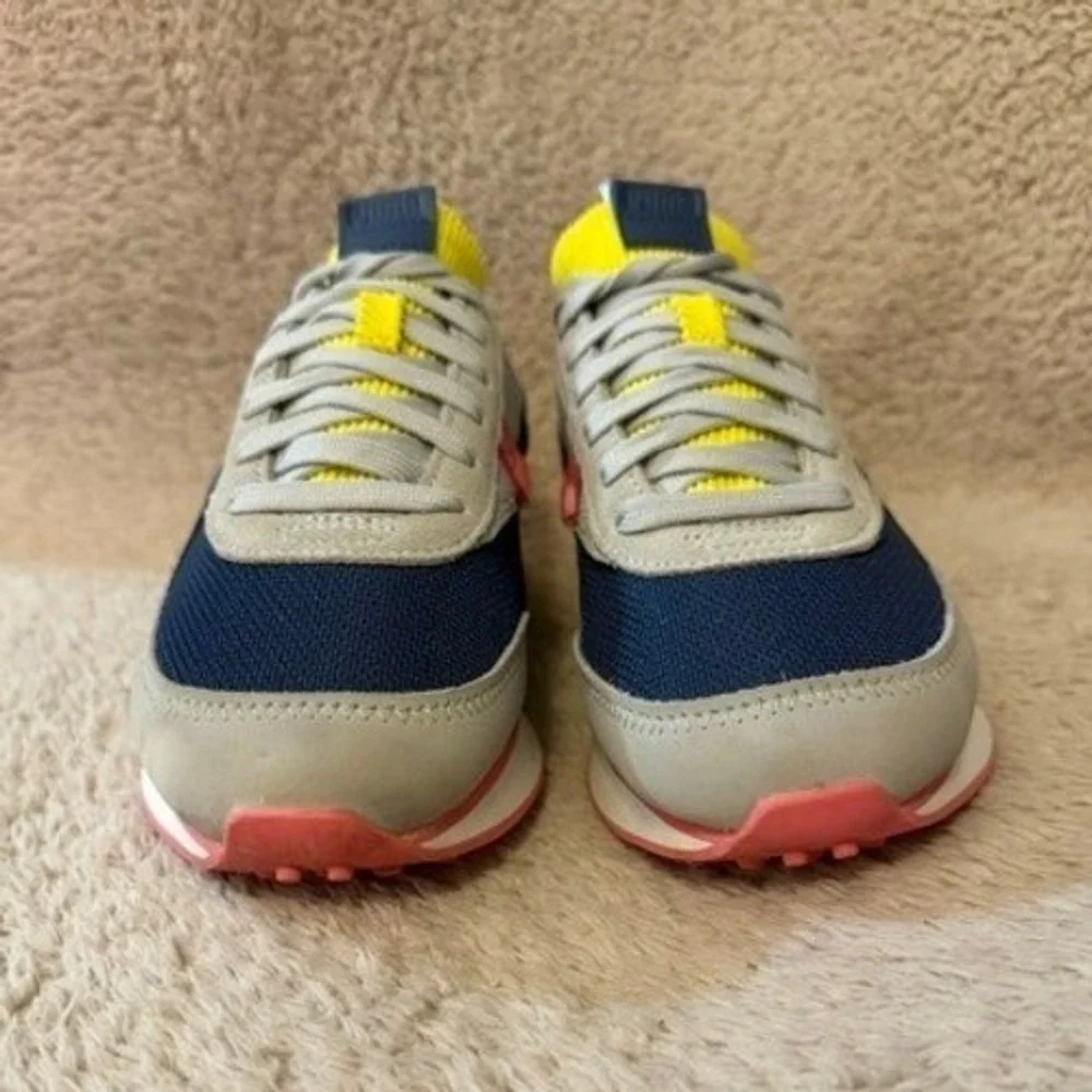 Puma Future Rider Play On Kids Sneakers Grey Navy Yellow 375269-01 Size 5.5C